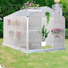4x6, 8x6, 10x6ft Polycarbonate Greenhouse Aluminum Frame with Base & Slide Doors