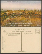 WW1 Daily Mail Old Postcard Red Cross RAMC Pick up Wounded in a Captured Village