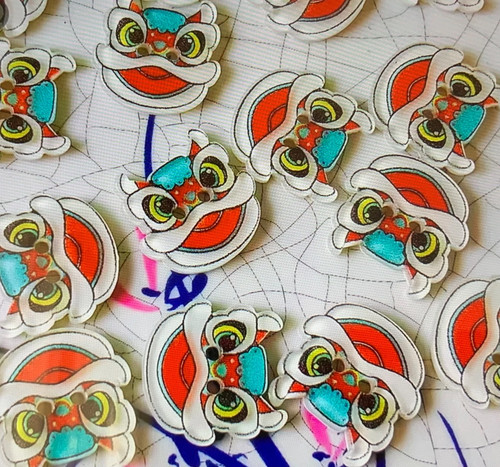 Chinese lion dance buttons - lion,