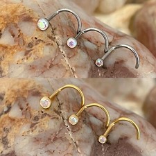 ASTM F136 Titanium 2/2.5/3mm AB Aurora Borealis Gem Curved Screw Nose Stud