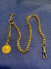 Gold Plated. Single Albert Watch Chain With A Gold  Plated Half Sovereign 