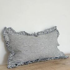 Ruffled Linen Cushion Cover 50x30 Navy Stripe