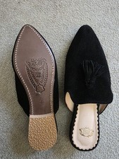Black Suede Leather Moroccan Opera Shoes Mules Pointed Tassle UK 7 BNWOT