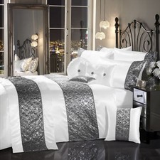 LUXURY DIAMANTE DUVET QUILT COVER BEDDING LINEN SET SPARKLE SILVER GREY CREAM