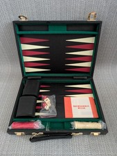 Vintage Faux Leather Backgammon Set Red/Black Portable Travel Case Complete