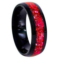 Red Opal Black Tungsten 8mm Band Mens Anniversary Wedding Red Gem Ring