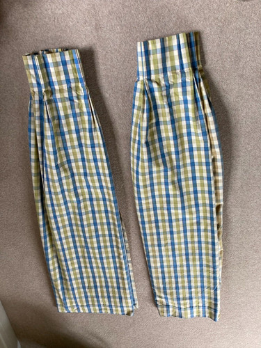 Cream blue check curtains - cream,