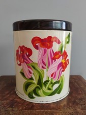 Vintage Round Fox's Glacier Mints Tin Bright Bold Lily Orchid Faux Wooden Lid 