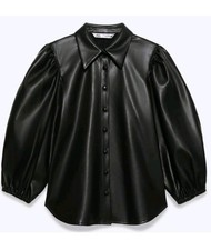 ZARA BLACK FAUX LEATHER PUFF