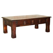VINTAGE OAK COFFEE TABLE CHUNKY SOLID LEGS AND THREE PLANK WOOD TOP