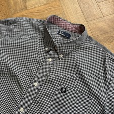 Fred Perry Gingham Check Shirt Mens 2XL XXL Black and White Long Sleeve Mod 60s
