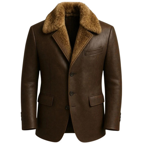 Men brown leather - brown, fur