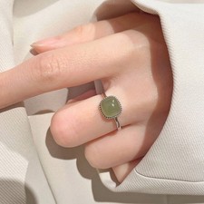 Square Coloured Jade Adjustable Ring 925 Sterling Silver Women Girls Jewellery