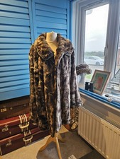 Dennis Basso Designer Faux Fur Coat Vintage Luxury Animal Print – Brown Size L