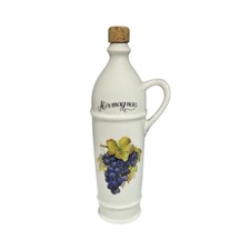 Vintage French Porcelain Armagnac Decanter | Grape Design Bottle with Cork Stop