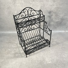 VTG Wrought Iron Style Plate Rack Scrollwork Black Metal Display Stand Kitchen