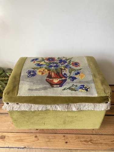 Vintage embroidered footstool - vintage,