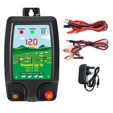 UK Electric Fence Energiser 12V Powered 2J Output 10km Range Fencing Kit 230V