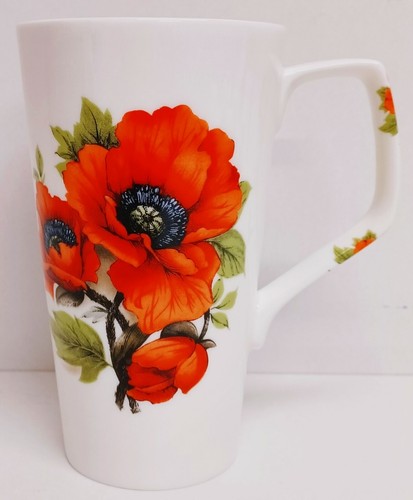 Red poppy mug bone china - poppy,