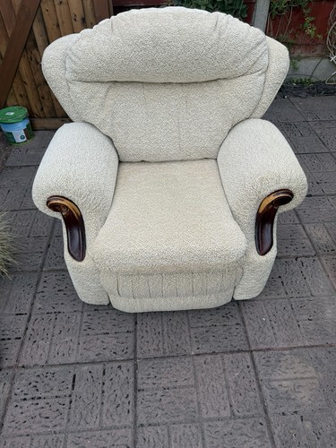 Cream fabric recliner armchair - fabric,