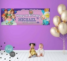 Personalised Kids Birthday Banner Cocomelon Pvc Banner Indoor / Outdoor Custom 