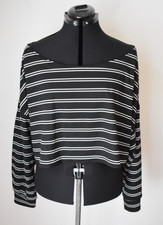 Black Striped Off Shoulder Ribbed Long Sleeve Top XXL 20 22 Cropped MODIFIED