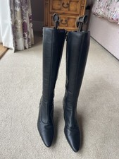 Aquatalia Russell & Bromley Knee Hi Black Leather/ Fabric Boots Size39 UK 5.5/6