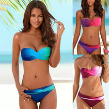 Women Push Up Bikini Set Padded Bandeau Bra Swimsuit Swimwear Beach Bathing Suit