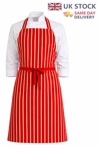 Apron red white - red, striped