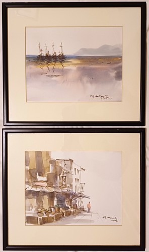 Pair framed signed vintage - signed,