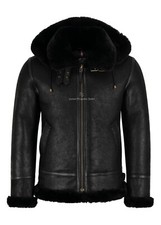 Men's Aviator RAF Classic B3 BLACK Sheepskin Bomber Flying Real Shearling Jacket