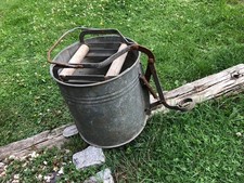 Vintage Galvanised Metal Mop Bucket with Wringer Rustic Garden Planter Vintage