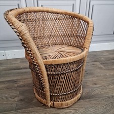 Retro Vintage Childs Chair Small Rattan Bamboo Tub - Mid Century Seat Boho Tiki