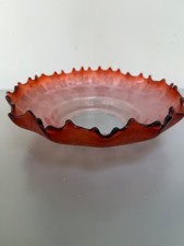 antique deep peach acid etched drip rim flattened lamp shade, oil lamp shade