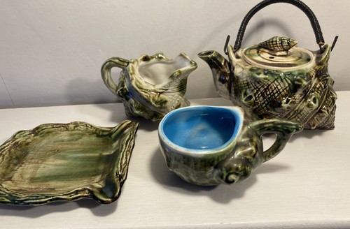 Vintage majolica conch set - conch,