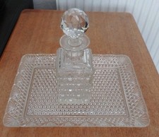 Vintage Decorative Glass Dressing Table Set Tray & Decanter Shabby Chic