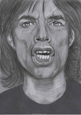 Pencil Artwork drawing Original portrait Mick Jagger The Rolling Stones celeb