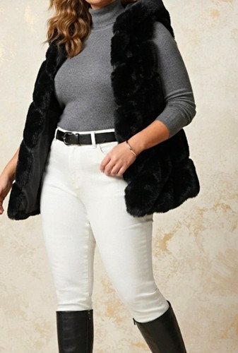 Women black faux fur - black,