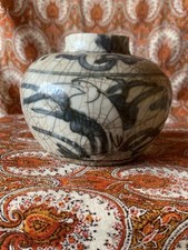 Lovey Antique Ming Period Underglaze Blue Painted  Swatow Heron Vase (reduced)