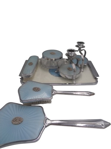 Vintage silver vanity set tray - vanity,