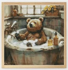 BEAR IN THE BATH STAMPED CROSS STITCH KIT 11 COUNT PRINTED AIDA SIZE 40x40CM