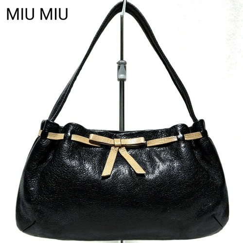 Miu black leather bow - black,