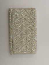 Vintage  1960s Du Barry White Embellished Sequin & Bead Satin Clutch Hong Kong