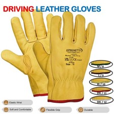 Premium Yellow Leather Driver Work Gloves Fleece Lined Lorry Truck Driving Glove