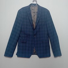 Label Lab Mens Suit 38L Skinny Fit  Blue Checked 32 Long Trousers Smart Formal