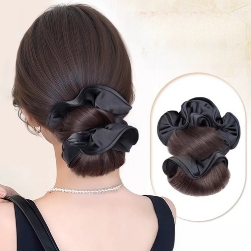 With hair tie bun head - with,