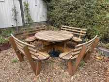 Swedish Redwood Circular Picnic Bench with Backrests- 8 seater incl parasol hole