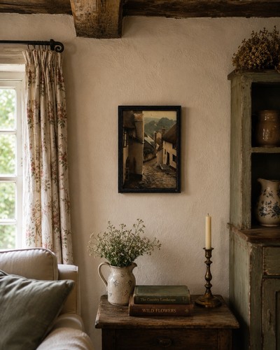 Vintage framed cottage scene - vintage,