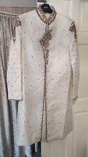 Pakistani Indian Groom wedding men's shalwar Sharwani Kurta kameez (Off White)