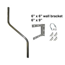 3’ Alloy Cranked SWAN Neck Pole Mast 6" 9" Wall Bracket TV aerial dish mount KIT